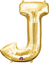 Gold Letter "J" Shaped Mylar Supershape Balloon 34 Inch